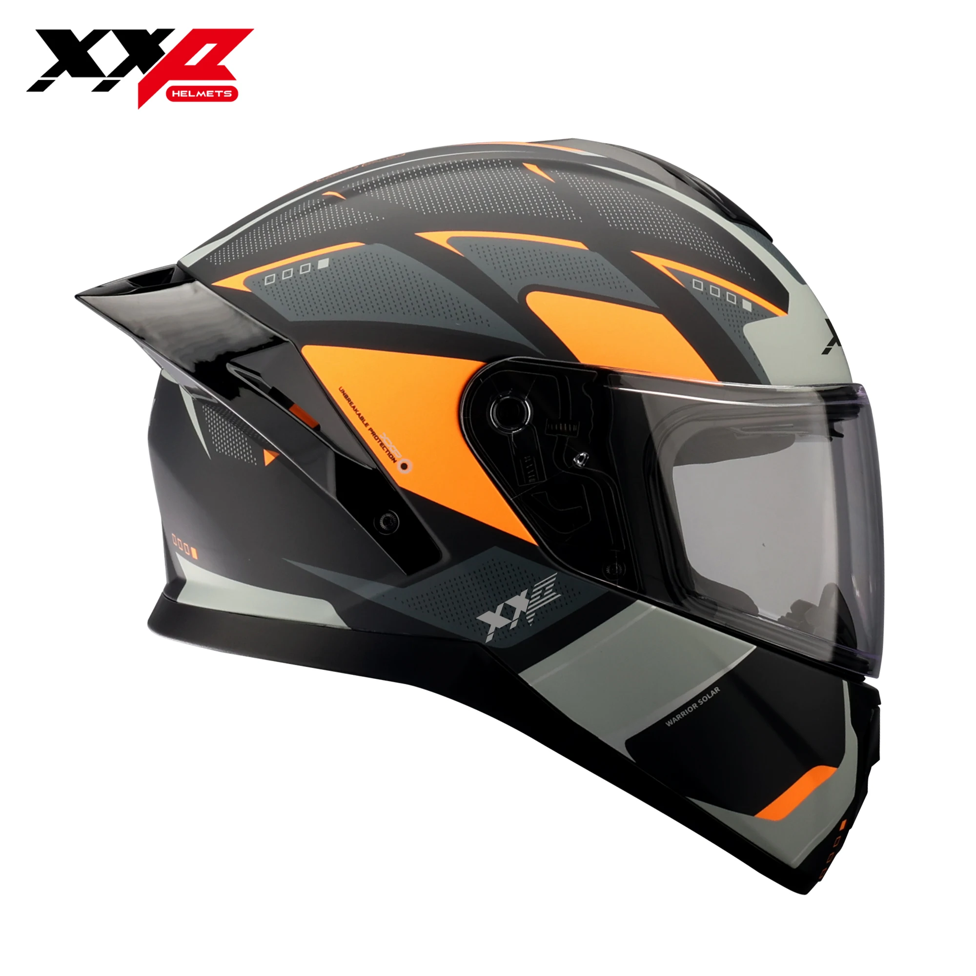 

Full Face Light Weight Motorcycle Helmets Matt Double Visors with Large Spoiler Quick Release S-Xxl Size Xxp Warrior Series New