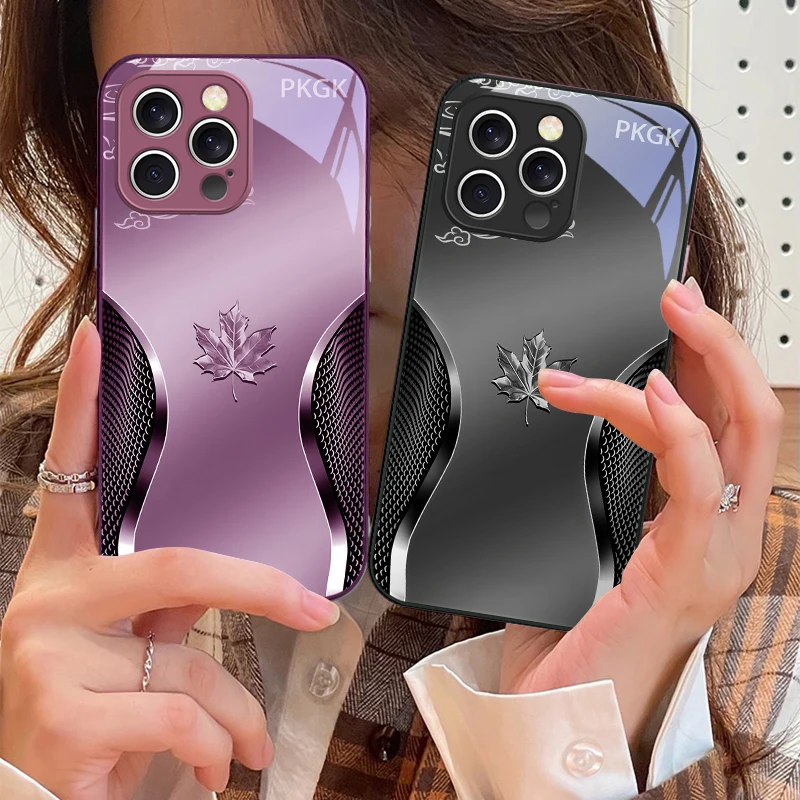 

Gradient maple leaf For iPhone 16 E 15 14 13 Plus 12 mini 11 Pro Max XR Xs Max 16E X 7 8 6 6S 2022 Tempered Glass Phone Case