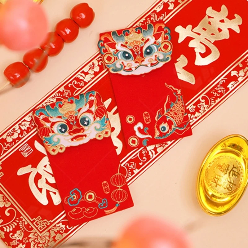 Buste rosse cinesi, busta con soldi fortunati 2024 anno del drago, drago Hongbao ricamato per borsa regalo Capodanno