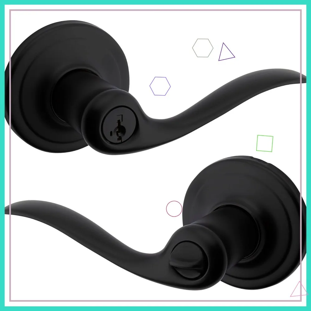 

Secure Entry Door Handle with Lock and Key, Reversible Lever for Front Doors and Bedrooms in Matte Black