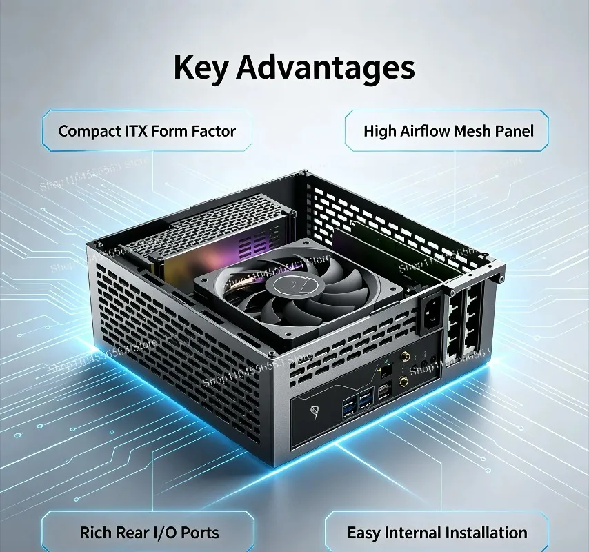 A24-V5 5L Mini ITX PC Chassis – Small Form Factor Desktop Case, Dual GPU Slot with 1U Single Output Power Supply