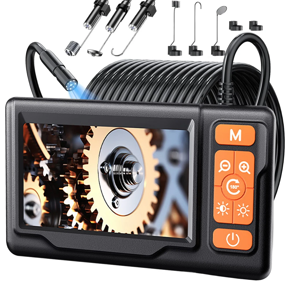 8mm Industrielles Endoskop-Kamera mit 4,3-Zoll-IPS-Bildschirm, HD 1080P, IP67 wasserdicht, 8 LED-Leuchten, Inspektions-Boreskop für Rohr- und Autoreparaturen