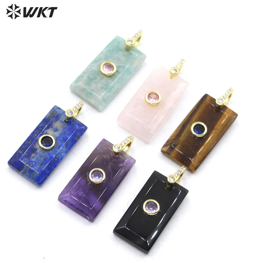 WT-P2124 Factory Wholesale Zircon And Various Natural Gemstones Rectangle Facted Pendants For Female Fashion Necklace Design