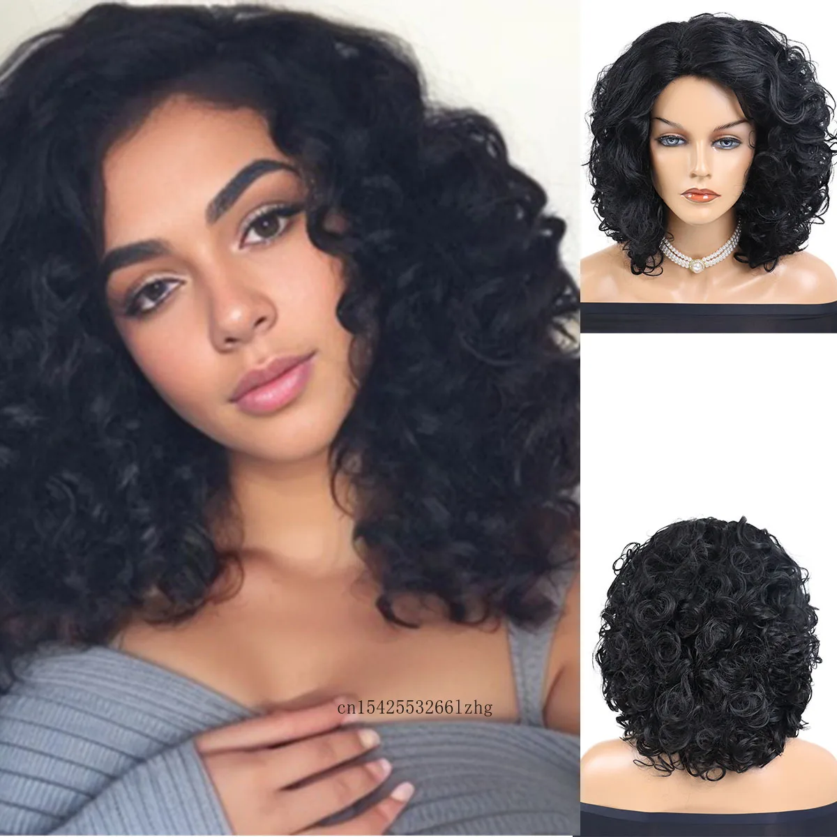 Wig pendek sintetis gnimemil untuk wanita Wig keriting Afro hitam Wig wanita sehari-hari rambut halus alami Wig Cosplay wanita tahan panas