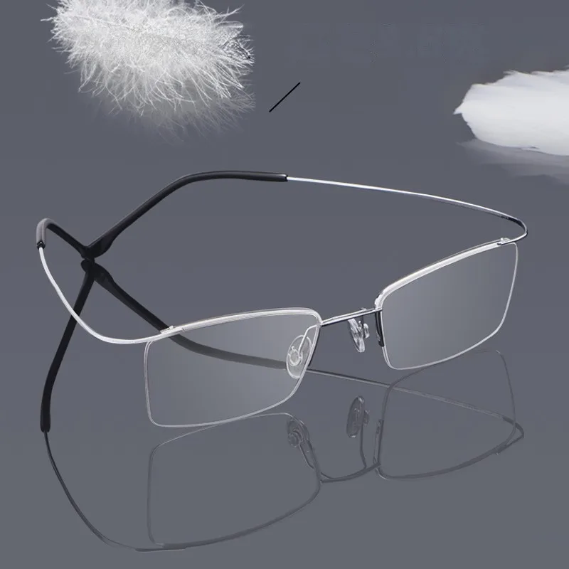 نظارات طبية بصرية نصف إطار للقراءة للرجال خفيفة للغاية ومريحة 100% من التيتانيوم النقي 30004 عدسات مخصصة