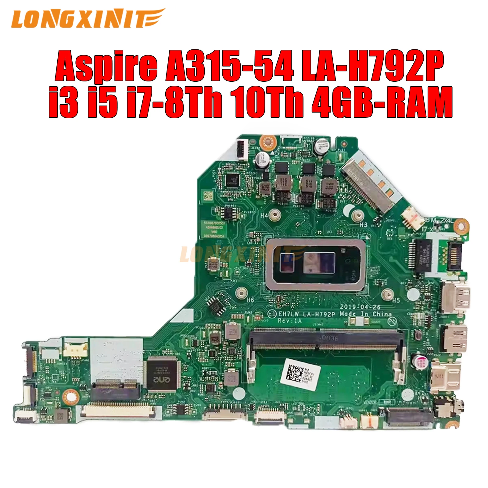 

LA-H792P For Acer Aspire 3, A315-54, A317-51 EH7LW Laptop Motherboard. CPU I3 I5 I7-8Th 10Th RAM:4GB.100% Teste OK