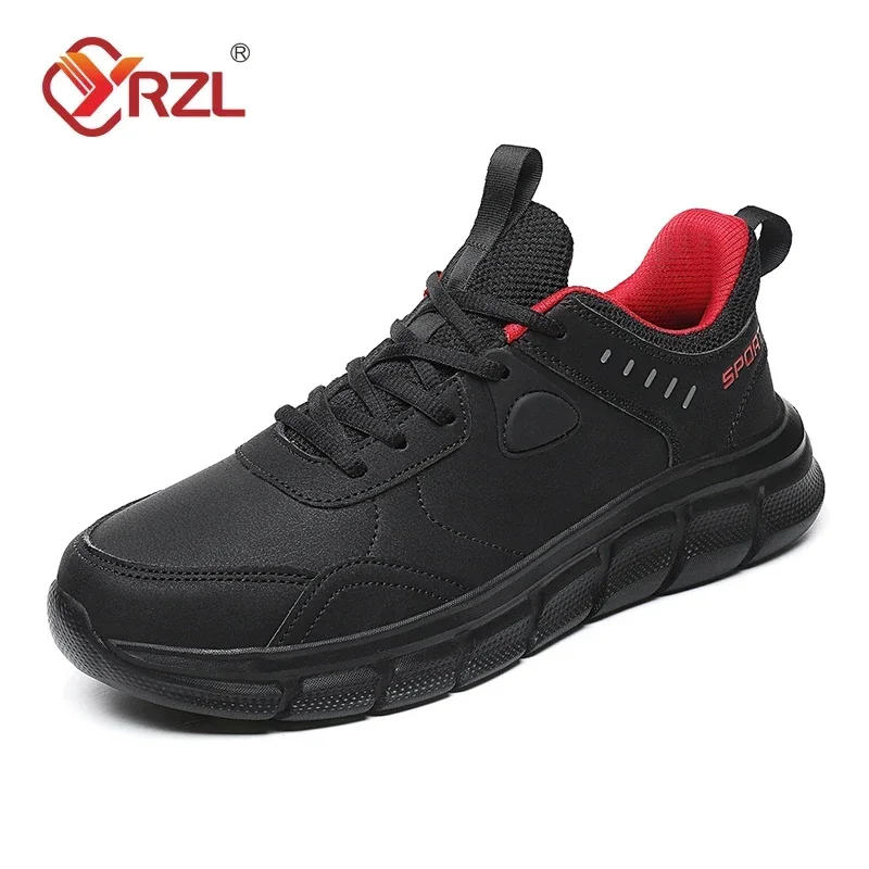 YRZL Black Running Shoes Men Waterproof Athletic Sneakers Men Wear-resistant Non Slip Walking Sport Shoes Comfortable Men Shoes