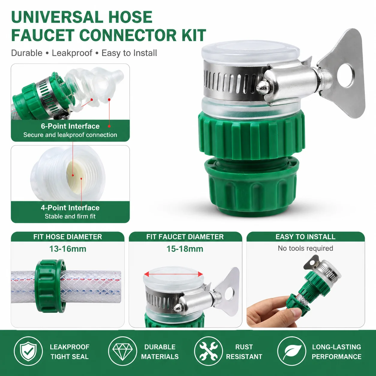 Universal Faucet Hose Connector | Leak-Proof Tap Adapter Quick Connect for Garden Hose Car Wash Pet Cleaning