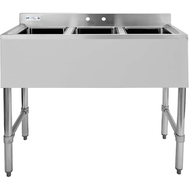 

3 Compartment Sink of Stainless Steel NSF Commercial Utility Basin with 10" L x 14" W x 10" D Bowl for Bar, Restaurant, Kitchen