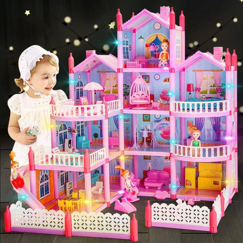 

Children Big House Toys 3d Assembled Lighting Diy Manual Doll House Villa Set Princess Castle Girl's Puzzle Toy Birthday Gift