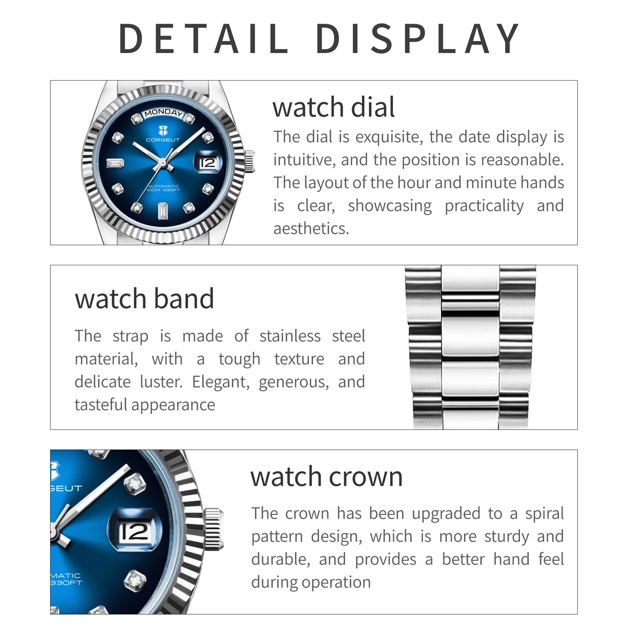 Custom Logo Watch Automatic 36/39MM Men's Watch Sapphire ST1644 Gold Luxury Waterproof Diving Watch for Men Corgeut