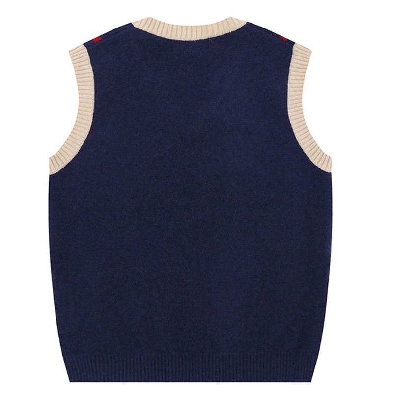 Hip Hop Color Blocking Letter Jacquard Sweater Vest Men Harajuku Oversize Sleeveless Jumper Unisex Vintage Soft Chaleco Hombre