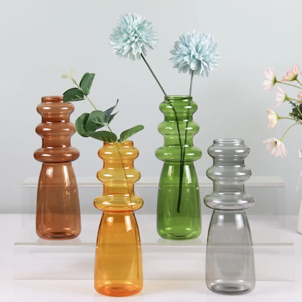 Multi color Stacked Ring Glass Vase Modern Creative Hydroponic Flower Arrangement Vase Home Living Room Desktop Decor Ornament
