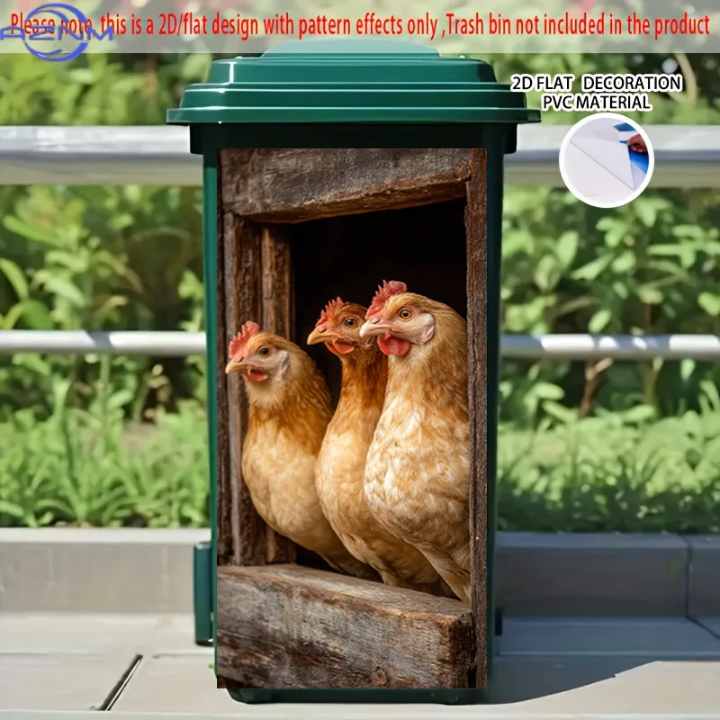 [2D Flat Printing] 1pc 2D Pattern Printing Kitchen Trash Can Sticker X Cm Three Hens Peeking Window Theme Kitchen Home Decorat