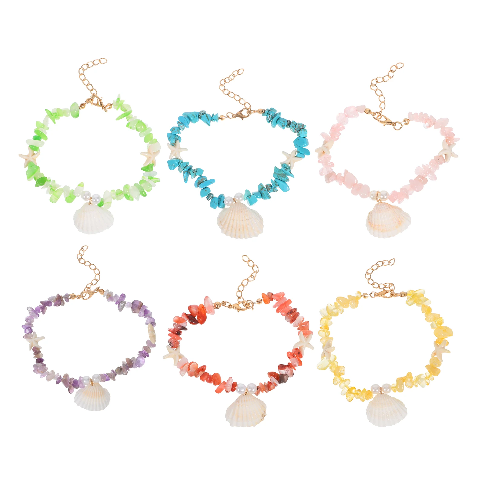 

6pcs Colorful Beaded Anklets Adjustable Boho Seashell Foot Bracelet Beach Jewelry Vacation Ankle Bracelets Women Bohemian