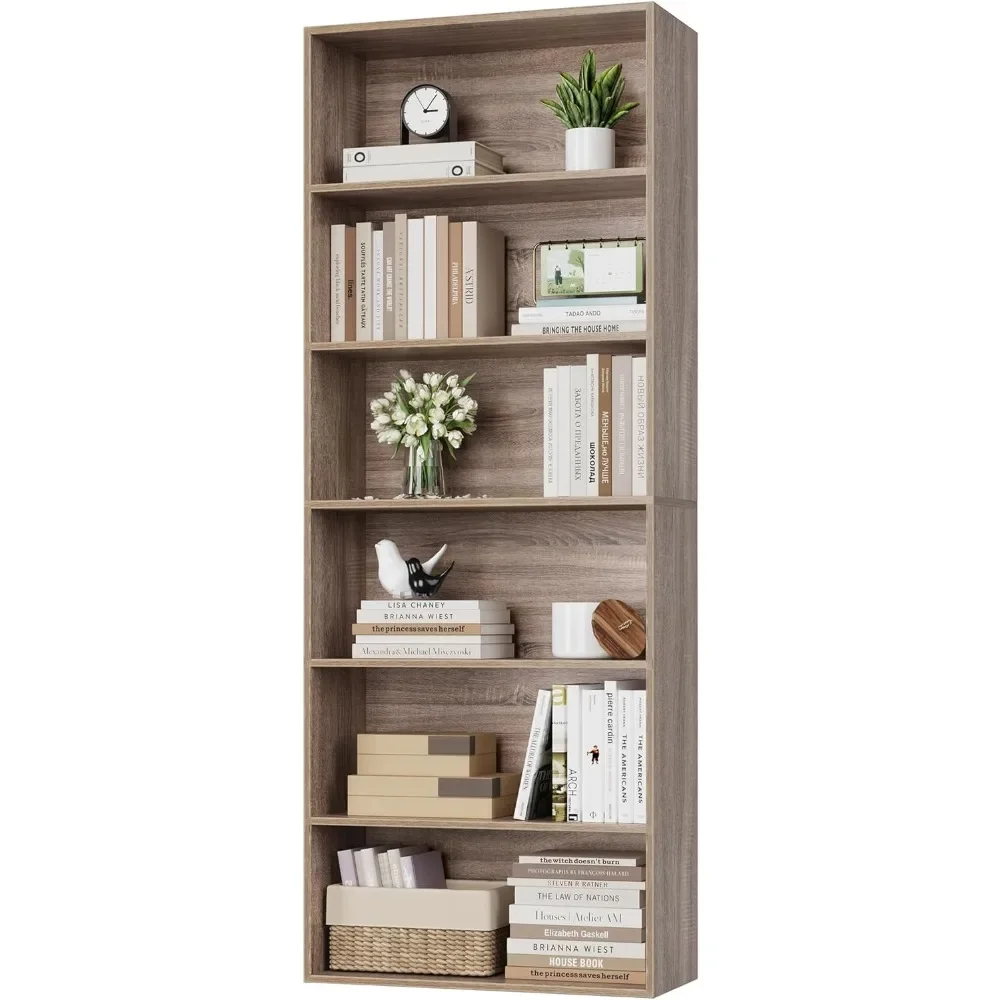 

6-Tier Open Bookcase and Bookshelf, Freestanding Display Storage Shelves Tall Bookshelf Bookcase for Living Room, Light Oak