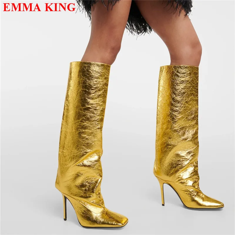 

2023 Winter Autumn Square Toe Knee High Boots Women Designer High Heels Slip On Knight Boots Fashion Runway Long Boots Women