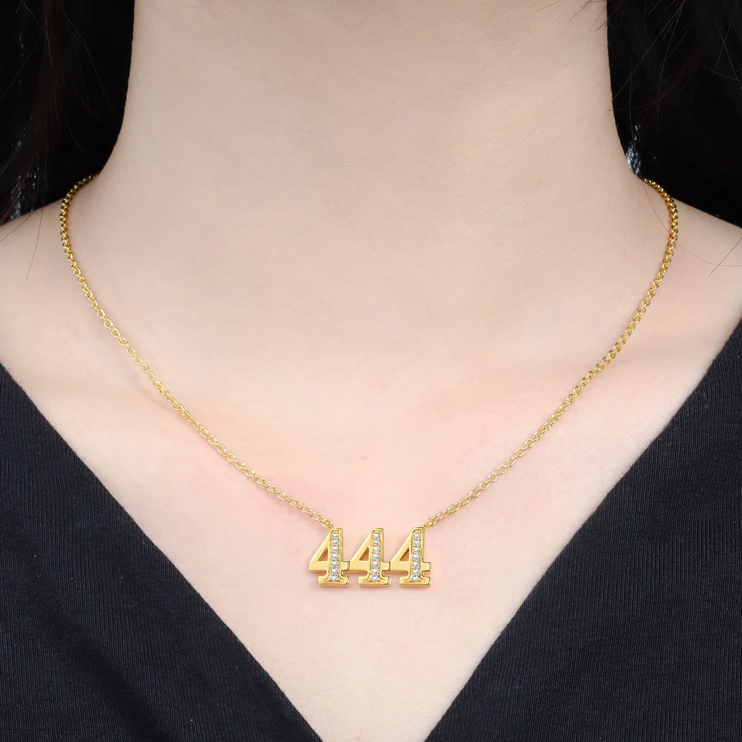 

PANPOKI, ожерелье из стерлингового серебра 925 пробы с 18-каратным золотом, счастливое число 444, ожерелье с подвеской в виде карты для женщин, подарок на день рождения, модные украшения