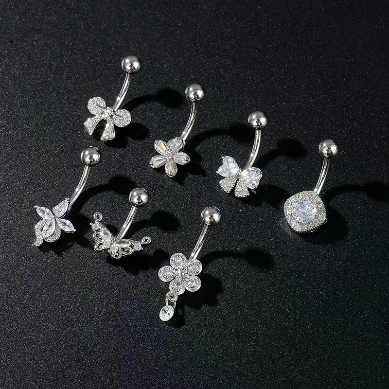 الفولاذ المقاوم للصدأ فراشة زهرة البطن خاتم على شكل زر السرة ثقب الدائري للنساء الفتيات مثير البطن حلق ثقب الجسم مجوهرات #1