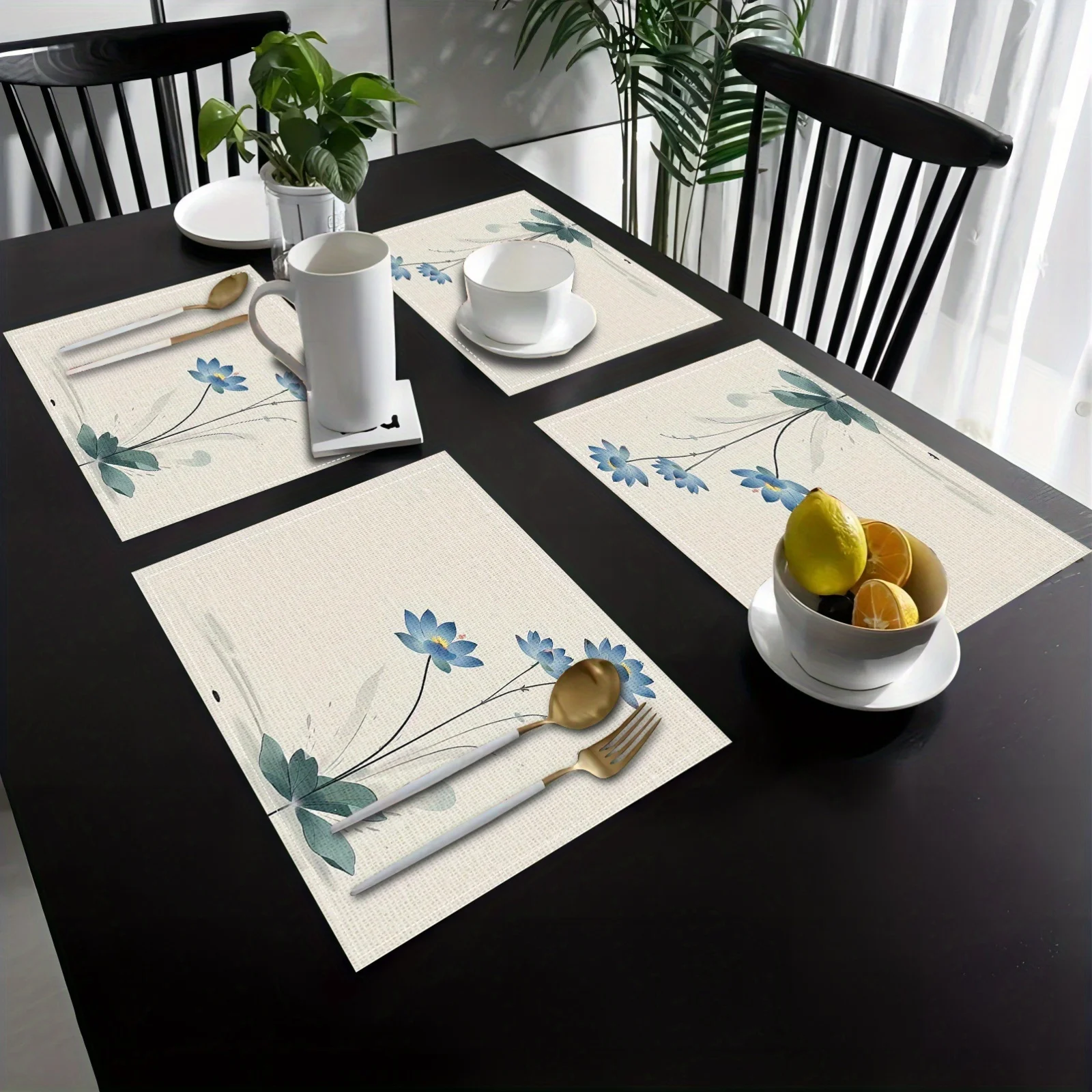 Blue Floral Linen Placemats 1
