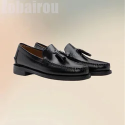 Black Pleated Design Tassels Decor Penny Loafers Fashion Slip On Men Shoes Luxurious Handmade Party Feast Office Men Dress Shoes