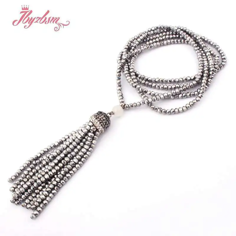 

2x3mm Rondelle Glass Crystal Fashion Style Bohemian Tribal Jewelry Tassel Necklaces Women Ethnic Necklace 30 Inches