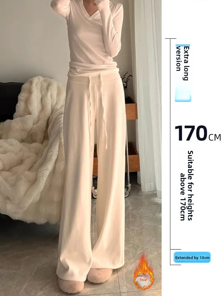 

High Waist Wide Leg Casual Pants Women's Early Spring Versatile Dstring Long Walking Pants Comfortable Loose Fit Straight Leg