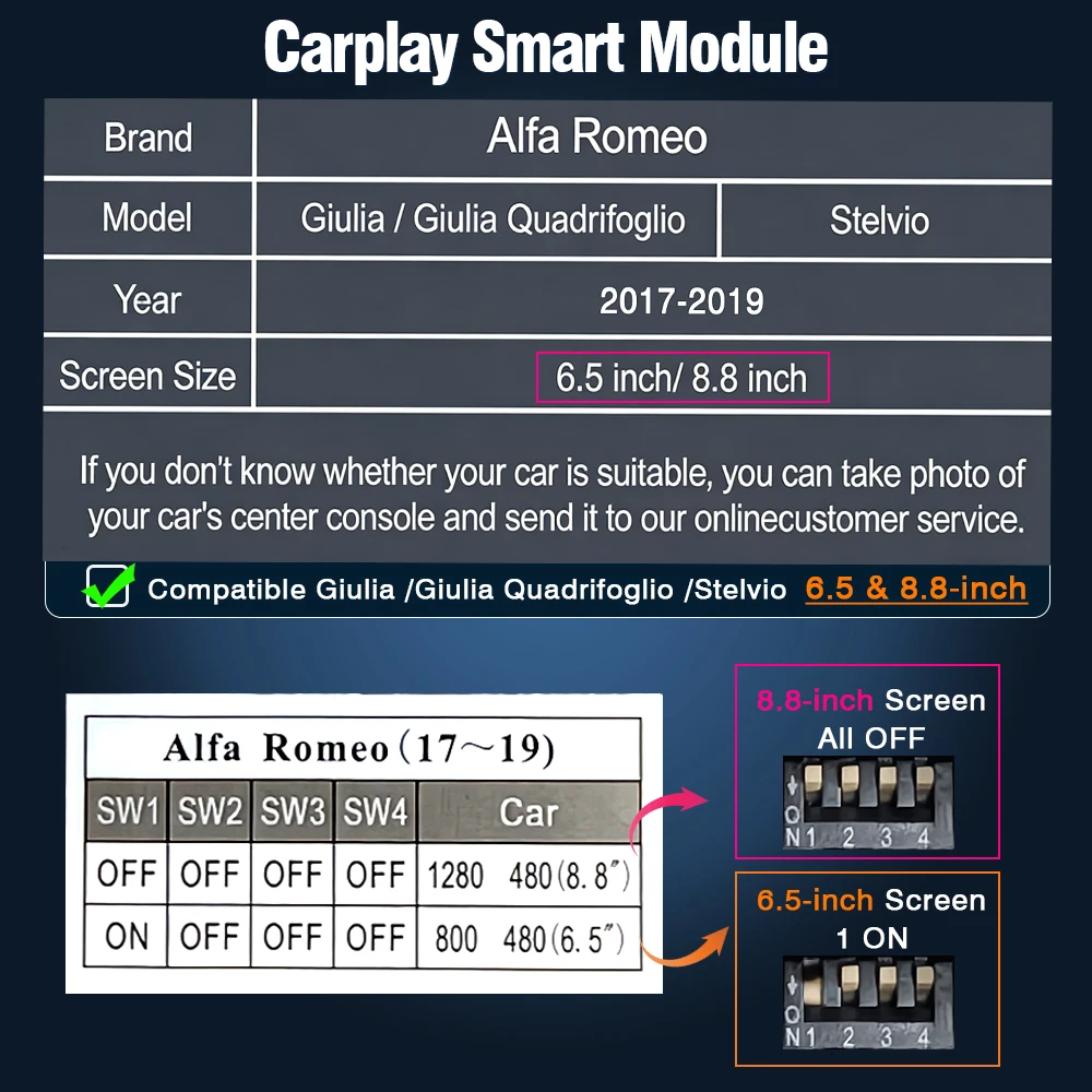 AUTOTOP Draadloze Carplay Android Auto Modellen Functiebox voor Alfa Romeo Stelvio & Giulia 2017-2019 Compatibel met OEM Camera - afbeelding 1