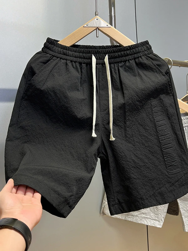 

Ice Silk Men's orts Summer New Sle Casual Loose Five-Point Beach Pants Qui Dry Bubble Pring Outerwear Faionable