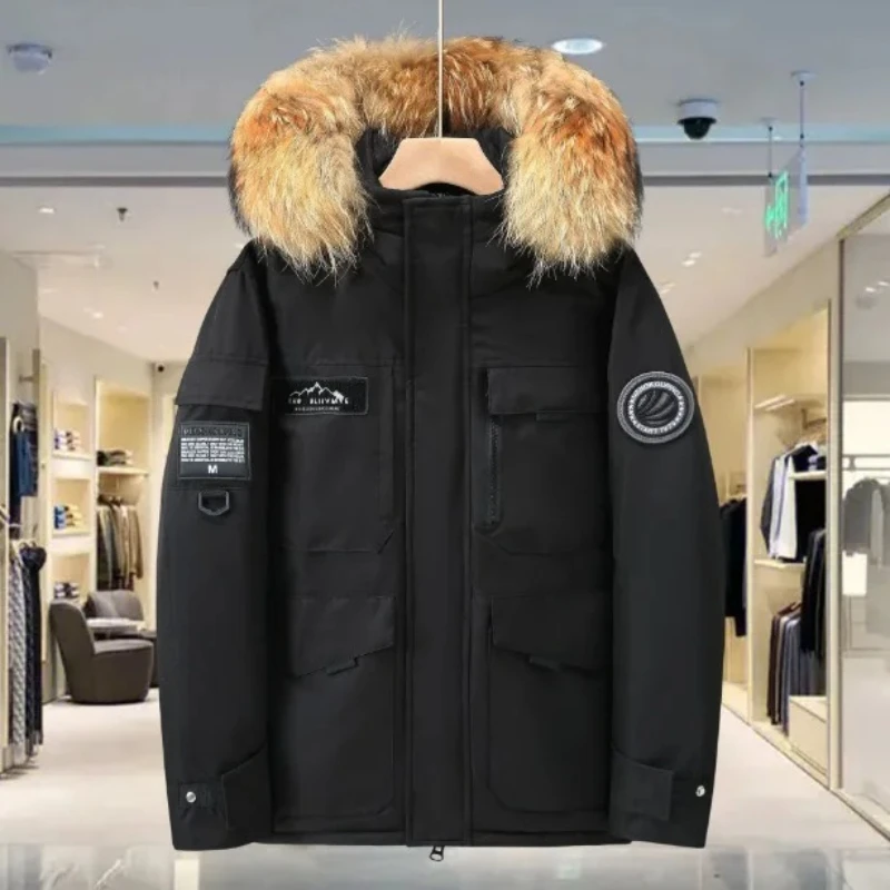 

New Winter Mens Hooded Fur Collar Duck Down Coats High Quality Waterproof Coats Fashion Parkas Male Casual Warm Down Jackets