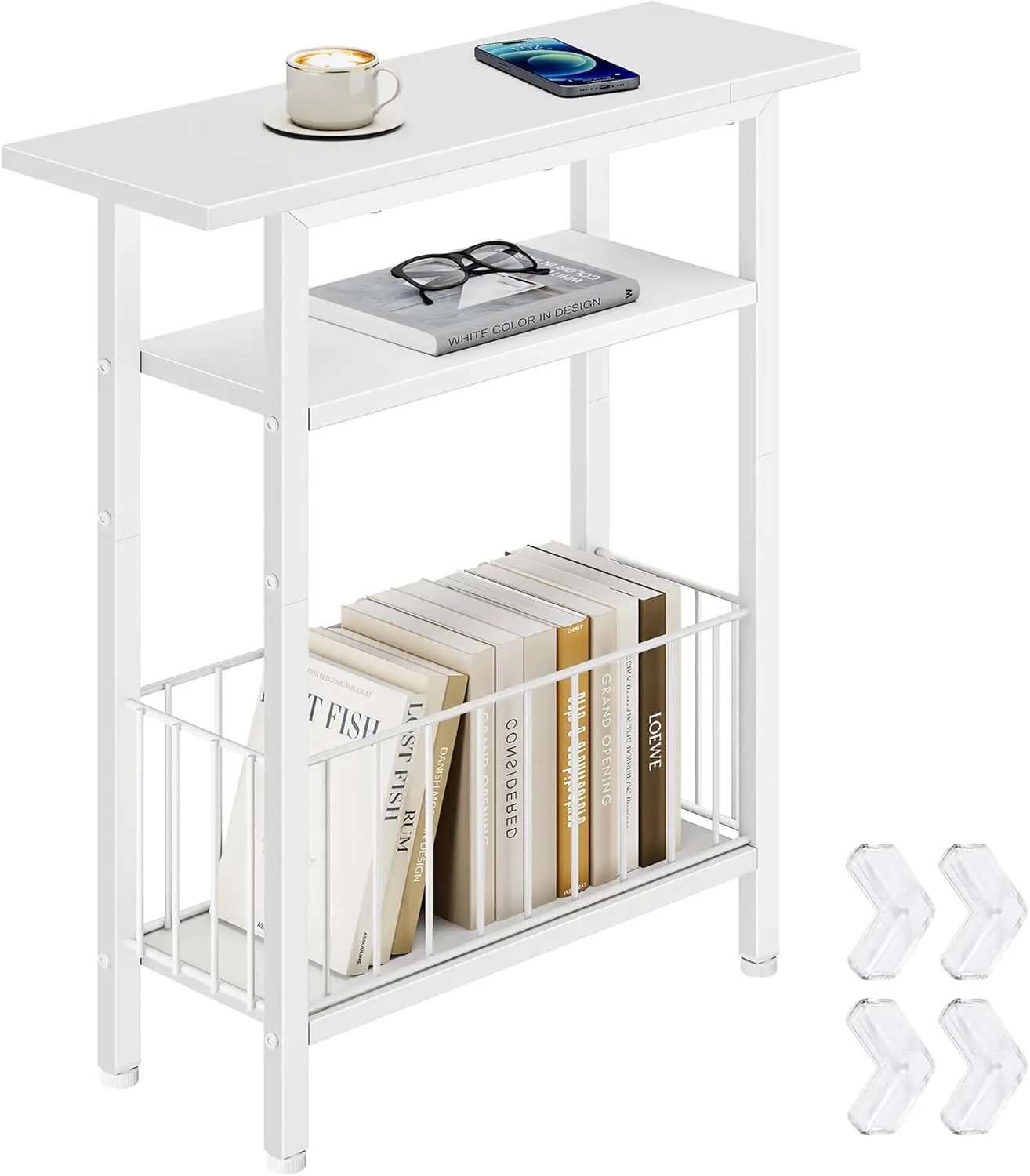 

Narrow Side Table, Skinny Side Table for Couch, 3-Tier Small End Table for Small Spaces, Bed Side Tables with Storage, 25.2