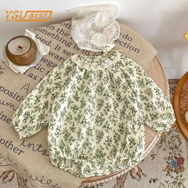 

Infant Baby Girls Romper Long Sleeves Lace Collar Print Jumpsuit 0-3Y Spring Autumn Kids Baby Girls Princess Romper Clothes