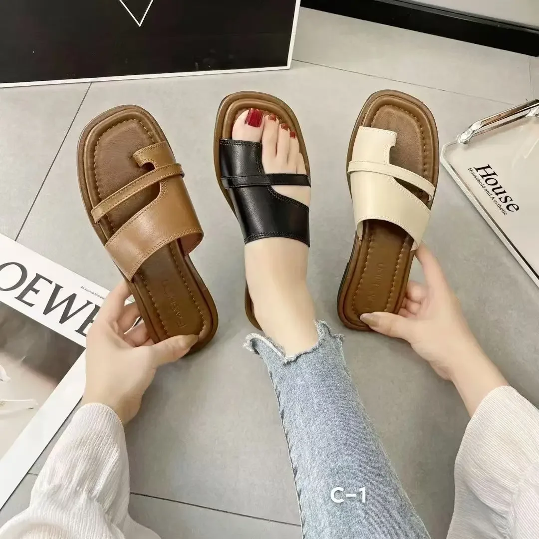 Slipper Women's Shoes 2024 Spring/summer New Korean Version Retro Simple with Skirt Slip-on Roman Sandals