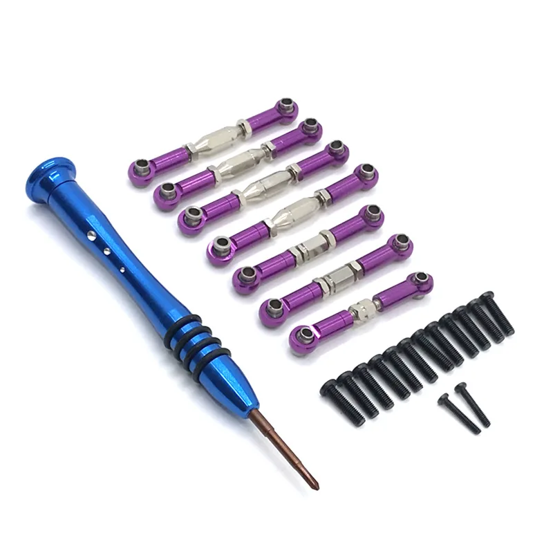 HWRC Metal Upgrade Retrofit 7PCS Pull Rod + Screwdriver For WLtoys 144010 144001 144002 124016 124017 124018 124019 RC Car Parts