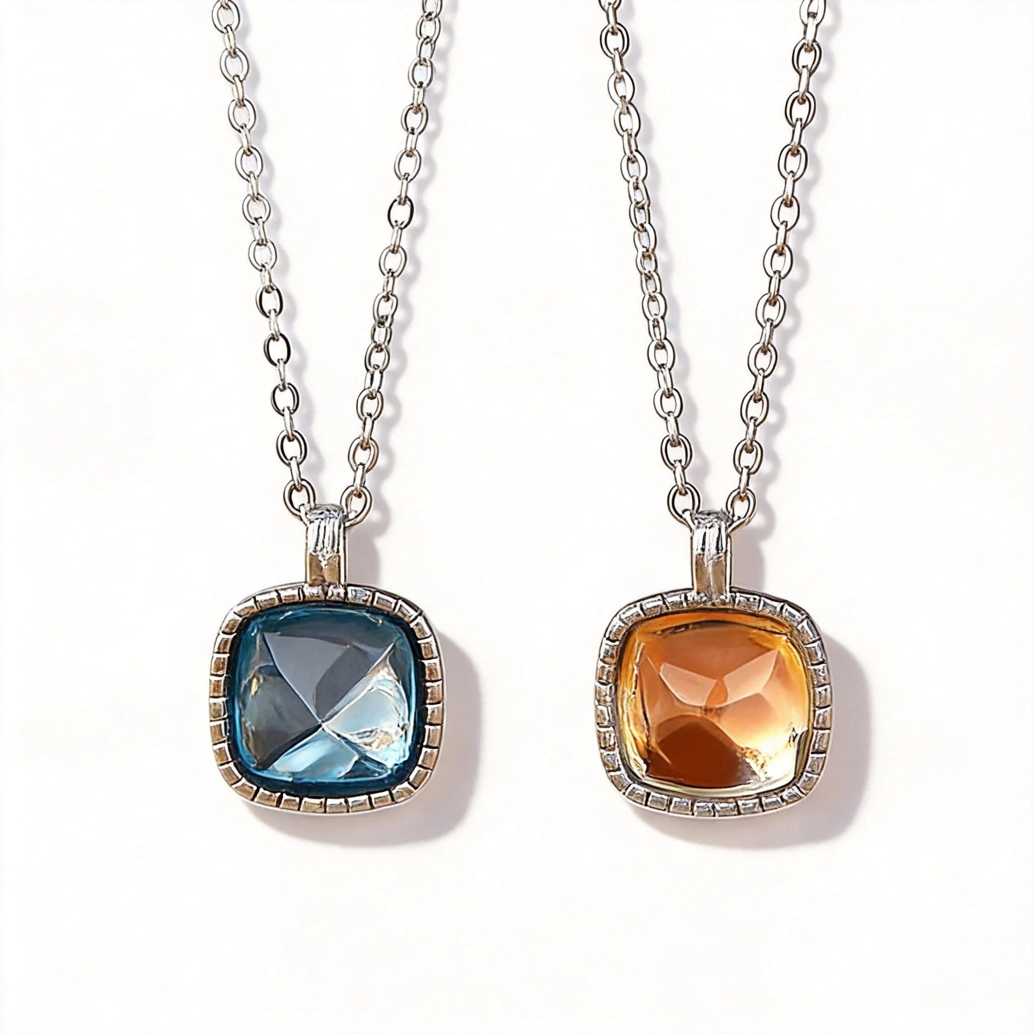 Chinese Style Lucky S925 Sterling Silver Square Sugar London Blue Topaz Citrine Necklace Women Retro Clavicle Chain Blessing For