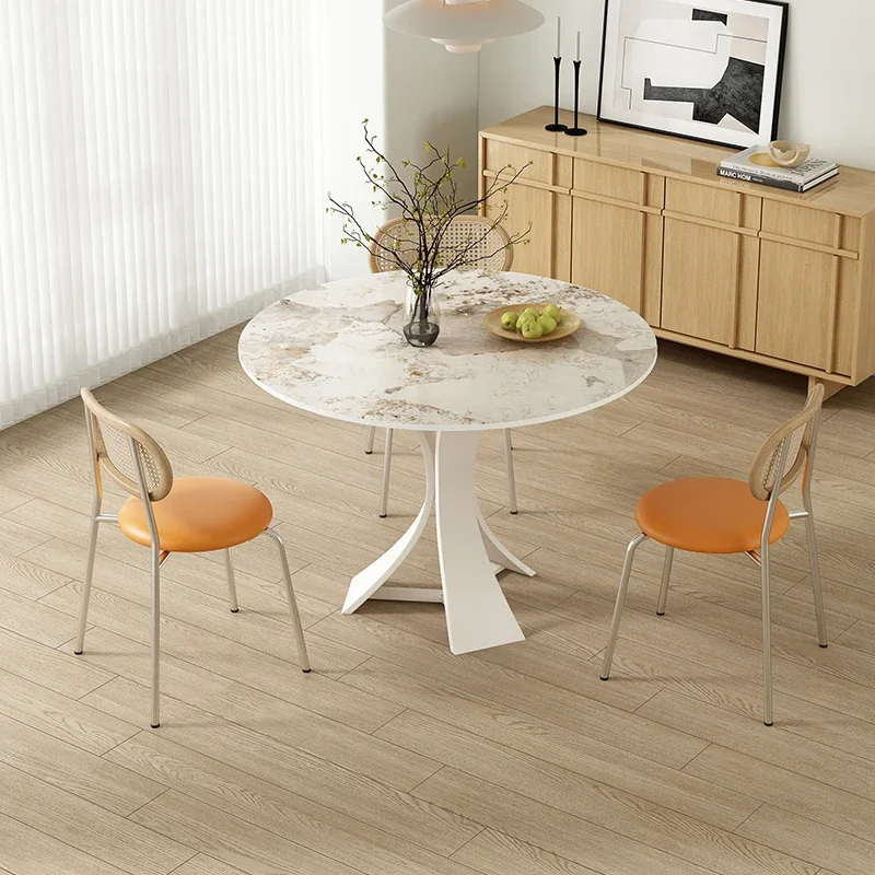 

Скандинавский свет, роскошный обеденный стол из каменной плиты, бытовой, для маленькой квартиры, современный простой круглый обеденный стол, дизайнерский круглый стол, простой