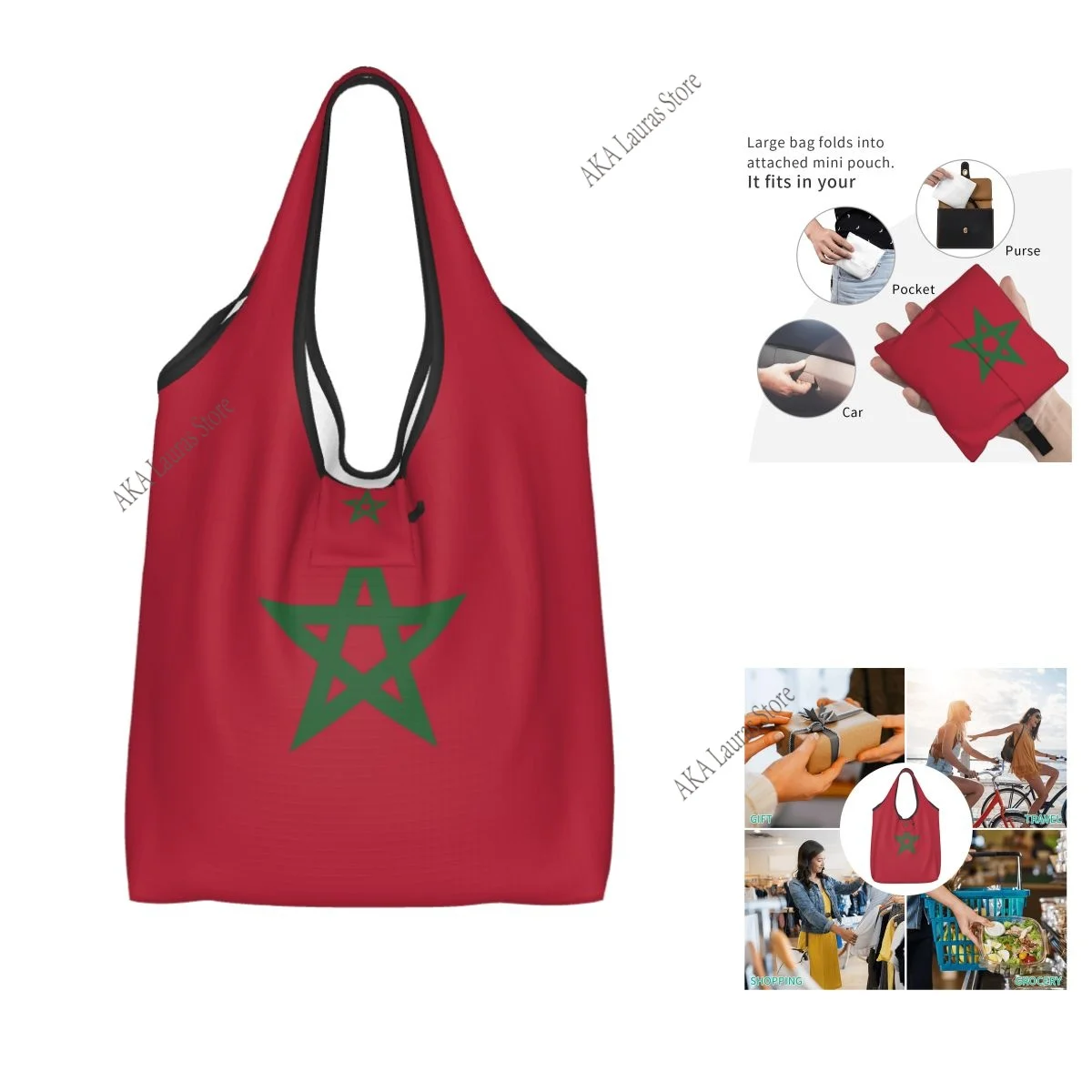 

Сумка на плечо с флагом Марокко, женская сумка-тоут, многоразовая большая сумка
