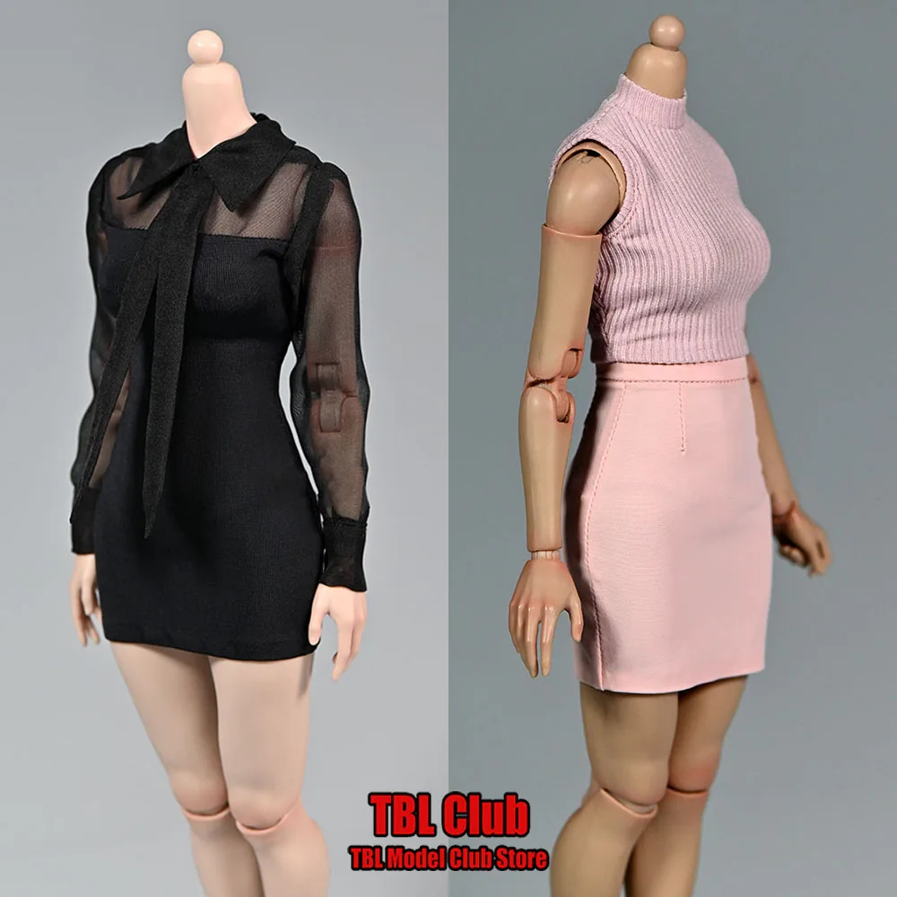

1/6 Female Soldier T-shirt Solid Color High Waisted Slim Short Skirt Vest Clothing For 12inch Action Figure Movable Doll Model