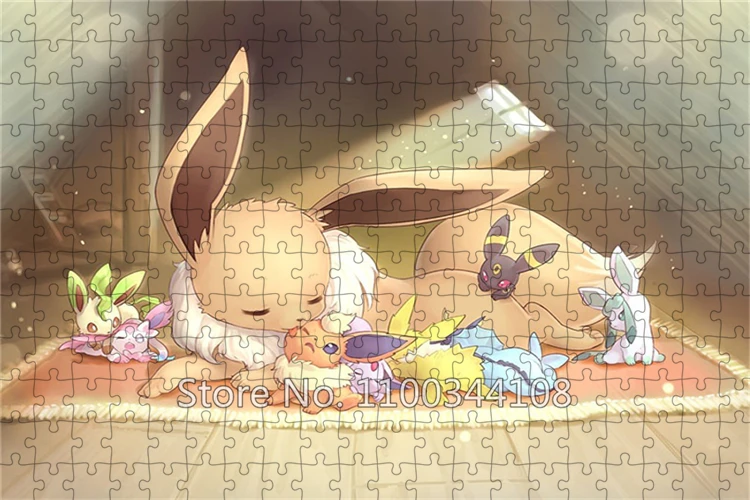 300/500/1000 Pieces Pokemon Puzzles Japan Anime Cartoon Eeveelution Jigsaw Puzzle Children's Educational Toys Handmade Artworks