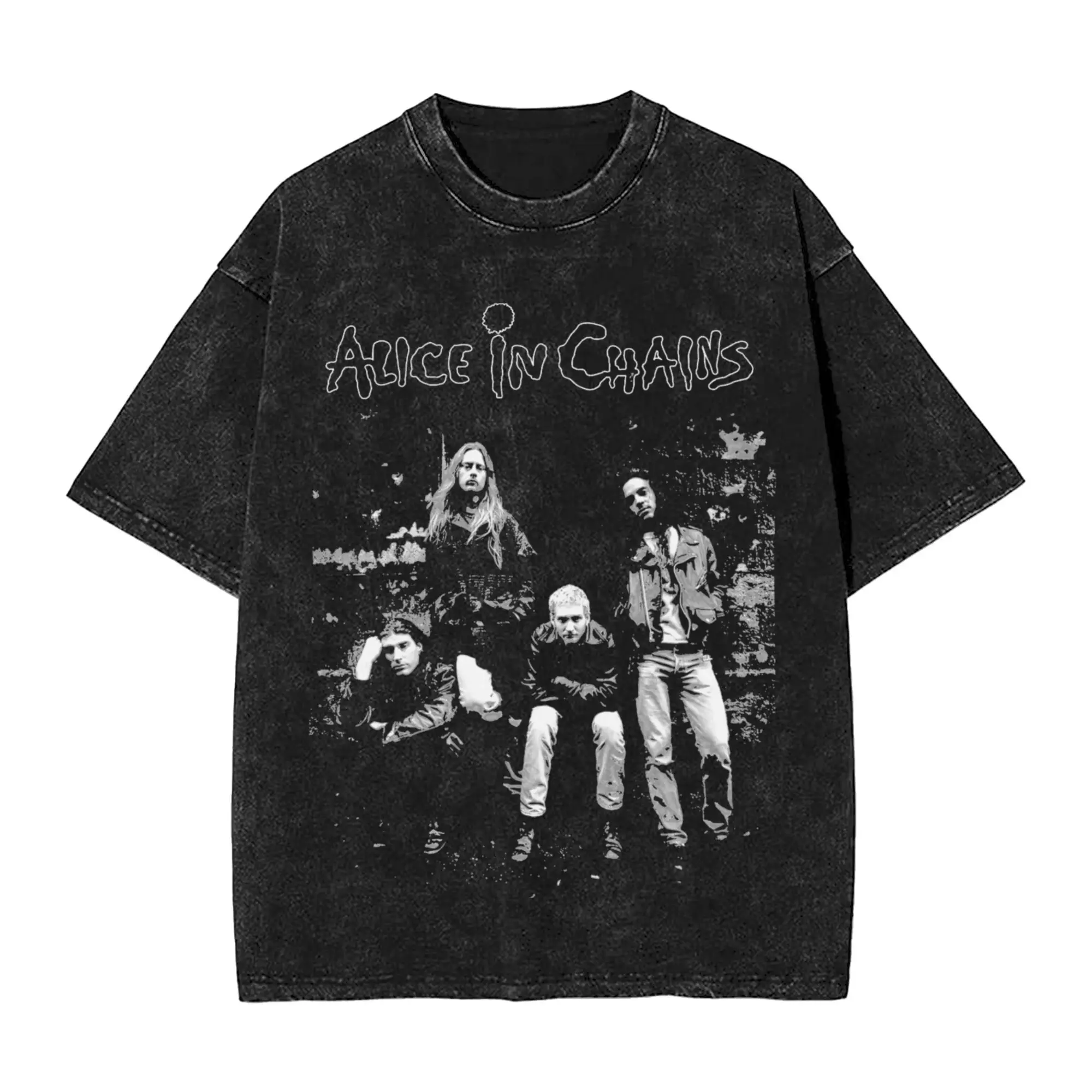 Washed T Shirts Alice in Chains Hip Hop Fashion T-Shirt Oversize  Streetwear 100% Cotton Graphic Tops Tees for Men Women