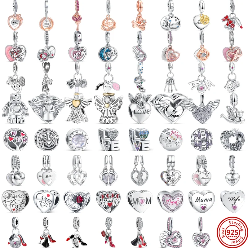 

925 Silver Forever Love Mom Angel Family Wife Dad Heart High Heel Lipstick Pendant DIY Beads Fit Pandora Charms Bracelet Jewelry