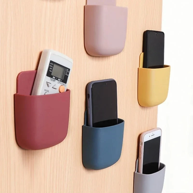 Caixa de Armazenamento Montada na Parede, Caixa de Armazenamento Plástica Adesiva, Suporte para Carregamento de Celular, Organizador de Controle Remoto