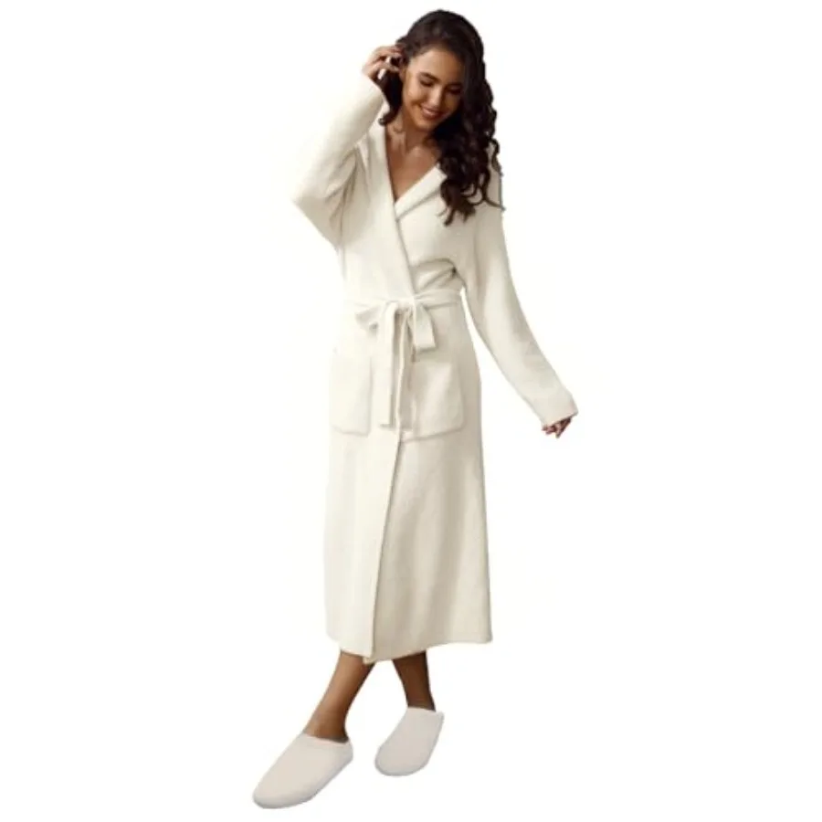 

MH MYLUNE HOME Ultra Soft Robe With Pockets Spa Bathrobe Loungewear Calf-Length Plush Fuzzy Fluffy Wrap Robe for Women