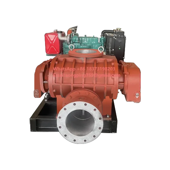 Die sel Engine High Speed Big Volume V-Belt Driving Suction Grain Power Roots Vacuum Pump Three Lobe Air Vacuum Pump