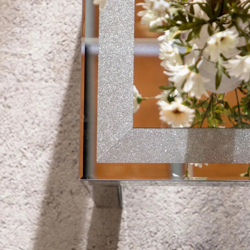 Гламурный серебряный журнальный столик с измельченными кристаллами, зеркальный прямоугольный центральный стол, современная роскошная мебель для гостиной