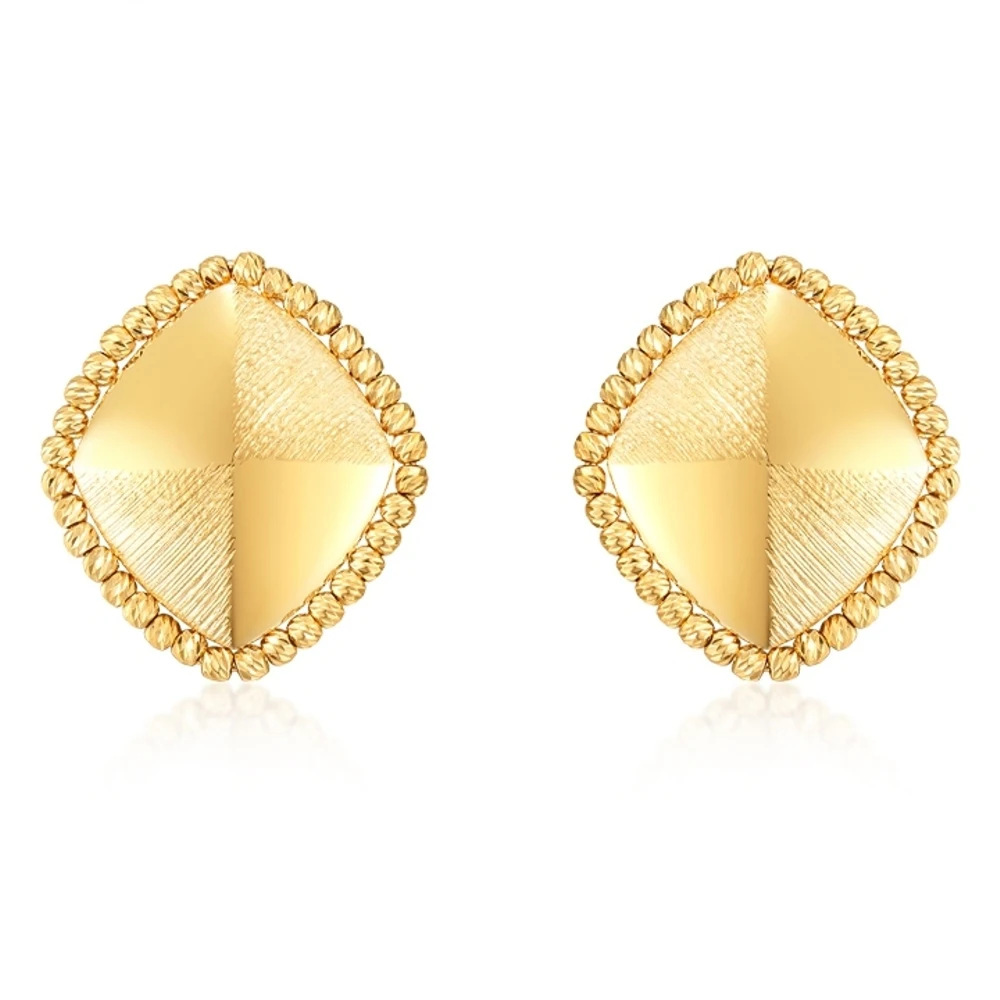 Anting-anting Rhomboid murni 18K emas kuning hadiah wanita manik-manik ukir keberuntungan 3.3g