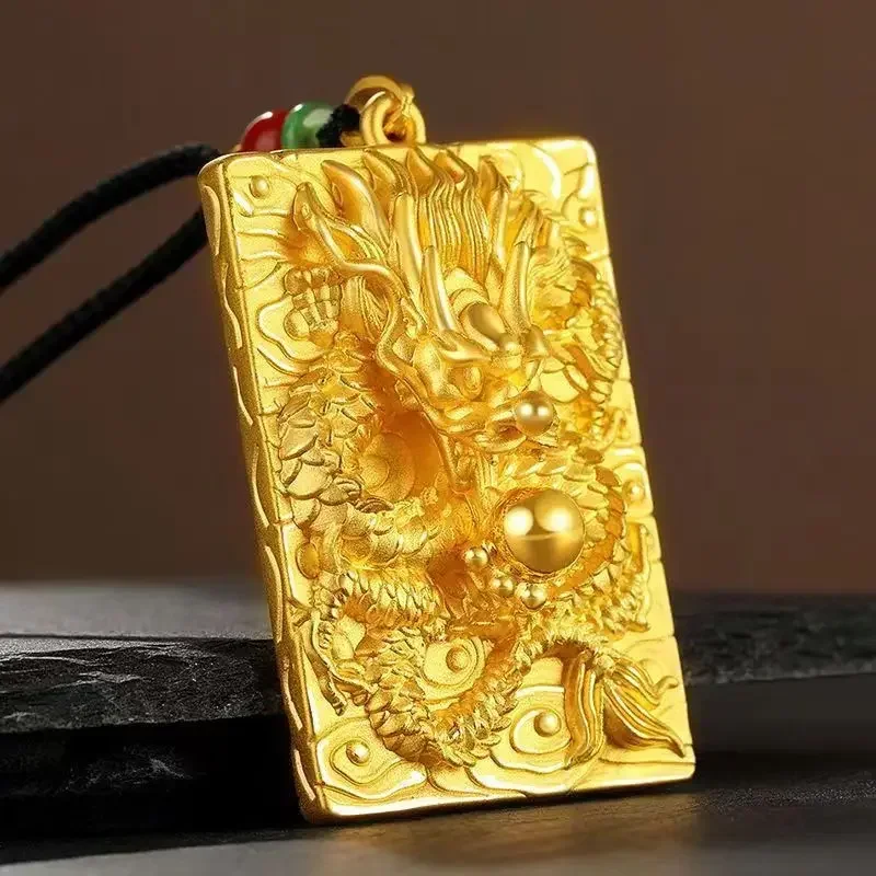 

100% Real Copper 18K Gold Plated Twelve Zodiac Dragon Pendant Men's Tagcard Aggressive High-end Neck Pendant Men's Boyfriend