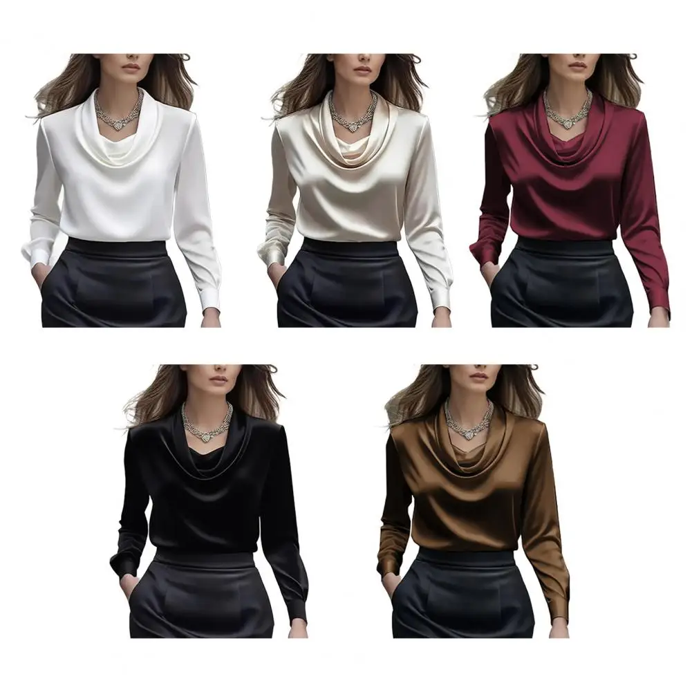 

Satin Long Sleeve Shirt Women Elegant Slik Tops Female Solid Color Office Blouse For Women Spring Autumn Pullover Lady Shirt