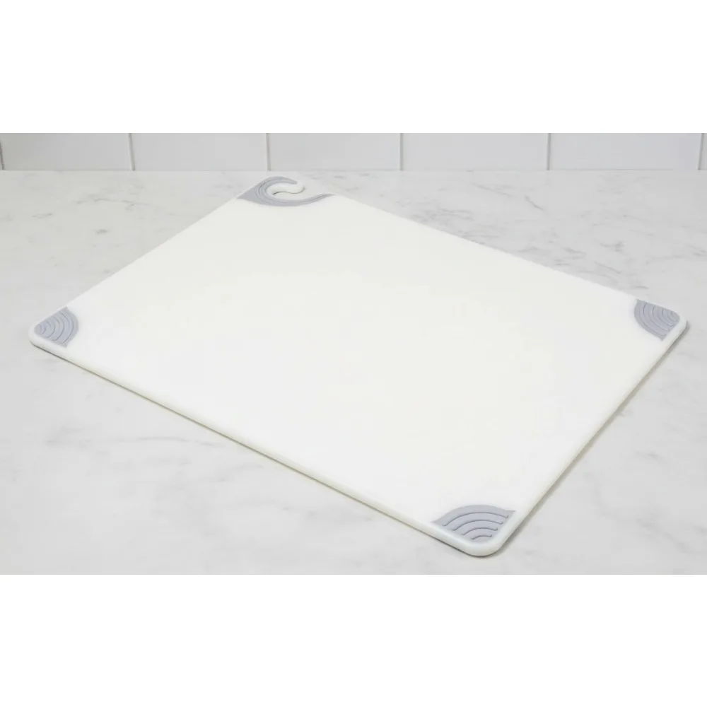 

18x24 Inch White Plastic Cutting Board with Safety Hook - Non-Slip Kitchen Prep Surface for Professional Chefs & Home Cooks