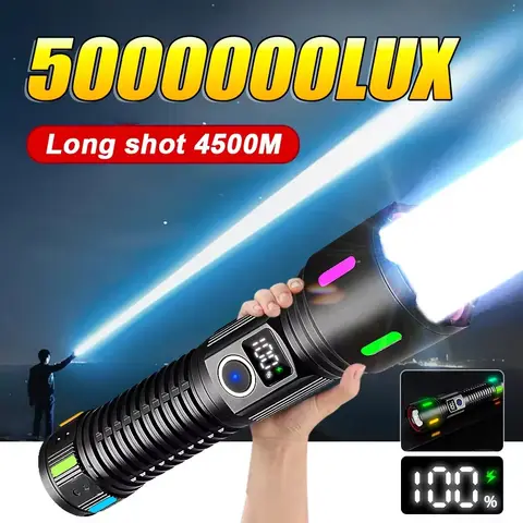 500000 Torcia LED super luminosa LM Torcia ricaricabile USB Luce forte 4500M Zoom Torcia Lampada da lavoro da caccia per pesca da campeggio